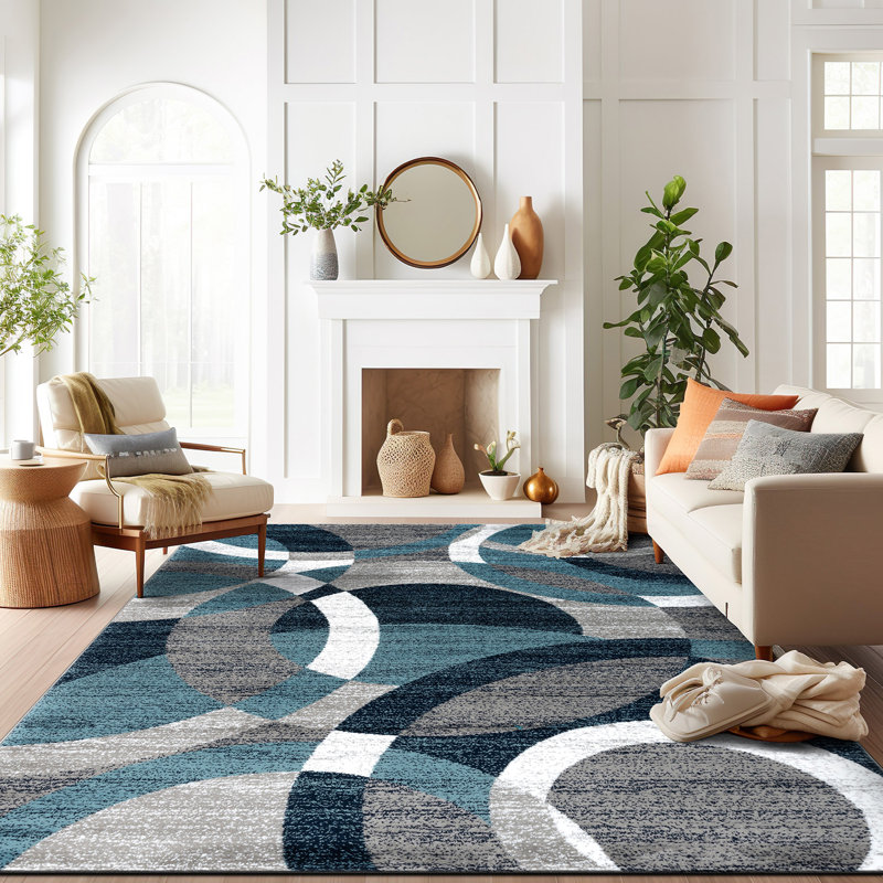 Wrought Studio Mehul Abstract Machine Woven Area Rug in Blue/Ivory/Gray